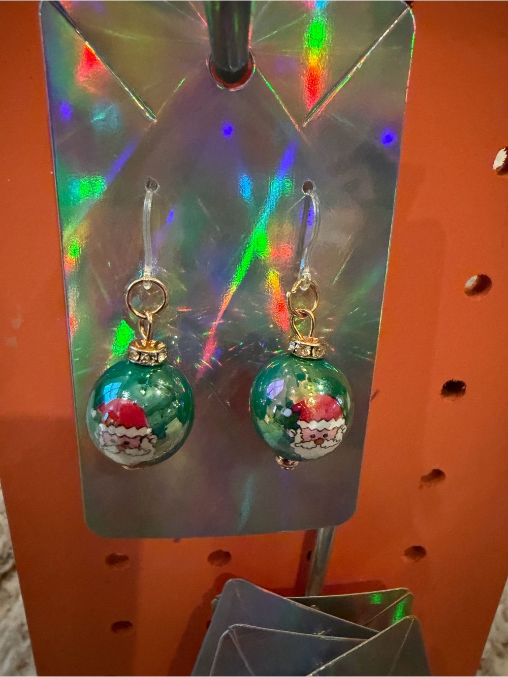 Festive Green Santa Ball Drop Earrings - Hypoallergenic